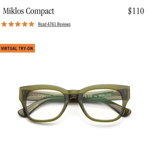 Green Miklos Compact 1.00 Reading Glasses NEW IN BOX